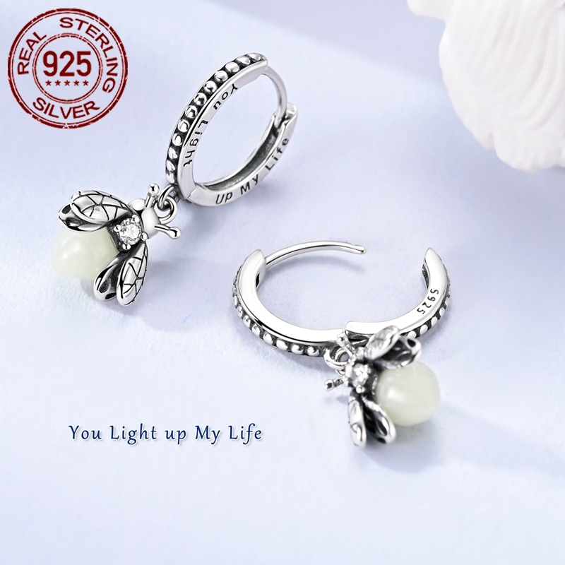 Women's 925 Sterling Silvery Luminous Firefly Earrings, Cute & Elegant